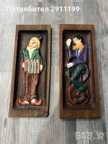 Картина, дърворезба на клоун, 2 бр., снимка 6 - Картини - 52106021