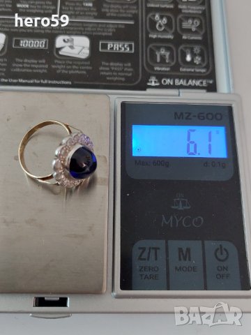 Стар антикварен златен дамски пръстен с диаманти и сапфир/злато 18 к. , снимка 16 - Пръстени - 39812205