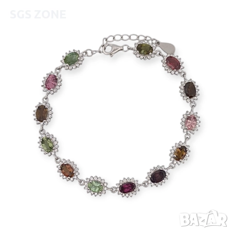 Ръчно изработена сребърна гривна с мулти турмалин, снимка 6 - Гривни - 52577758