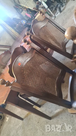 дървен стол с ратан и кожа внос от Европа, снимка 7 - Столове - 50681062