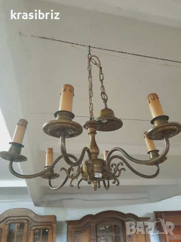 Абажур Месинг с 6 лампи внос от Германия , снимка 1 - Лампи за таван - 43983511