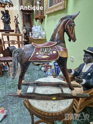 Прекрасна много стара антикварна дървена фигура статуетка люлеещ се кон, снимка 2 - Антикварни и старинни предмети - 49519016