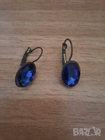 Обеци със сини камъни, снимка 3 - Обеци - 44112420
