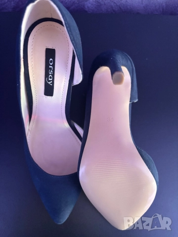 Orsay изрязани тъмно сини велурени обувки на висок ток, размер 36, снимка 5 - Дамски обувки на ток - 52319772