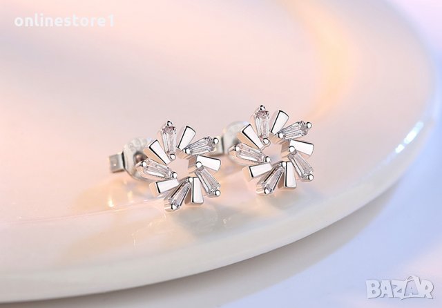 Сребърни Обеци Ледено цвете - 925 печат сребро BA230, снимка 5 - Обеци - 28147894