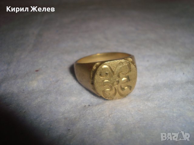 СТАР РЕТРО АРТ ДЕКО РЪЧНО ОРНАМЕНТИРАН ПОЗЛАТЕН ПРЪСТЕН от НЕРЪЖДАЕМА СТОМАНА с ПЕЧАТИ 585 14К 27573, снимка 16 - Антикварни и старинни предмети - 37497482
