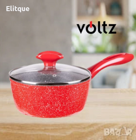 Касерола с капак Voltz, 18см./1.6л., Мраморно покритие, Индукция, Червен