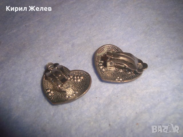СТАРИ ПОСРЕБРЕНИ СЪРЦЕВИДНИ с ФАСЕТИРАНИ ЦИРКОНЧЕТА МЕДНИ ЕМАЙЛИРАНИ ВИНТИДЖ ОБЕЦИ 28347, снимка 6 - Обеци - 37395579