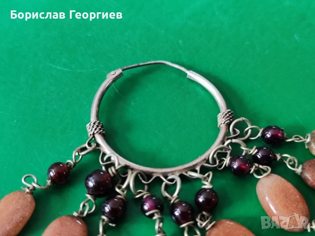 Сребърни обеци с гранати и ахат, снимка 4 - Обеци - 50485497