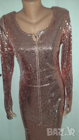 Нова златиста рокля с пайети , снимка 2 - Рокли - 49204106