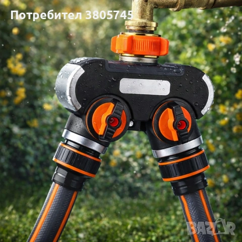Двупосочен разпределител за градински кран 2-в-1: Сплитер за маркуч с независими вентили (3/4" и 1")