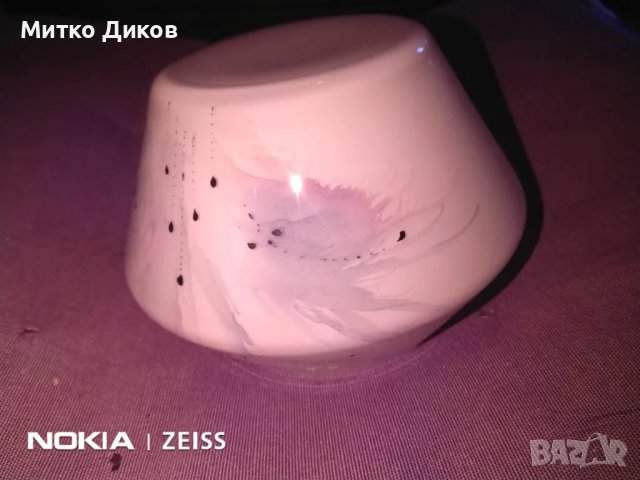 Гравирана и емайлирана стъклена ваза Н-85мм  и фи горе-83мм и долу 80мм отлична, снимка 6 - Вази - 47947059