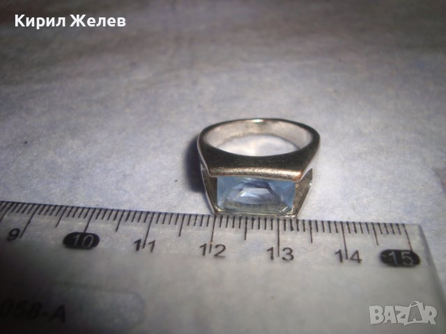 КРАСИВ АРТ ДЕКО ПРЪСТЕН Нерж. СТОМАНА с БЯЛА ПОЗЛАТА и ГОЛЯМ ЮВЕЛИРНО ФАСЕТИРАН САПФИР КРИСТАЛ 20287, снимка 5 - Пръстени - 37463846