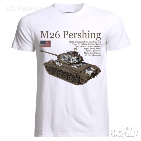 Мъжка Тениска Танк M26 Pershing Tank Panzer Armure WW2 Army War USA, снимка 1 - Тениски - 28312018