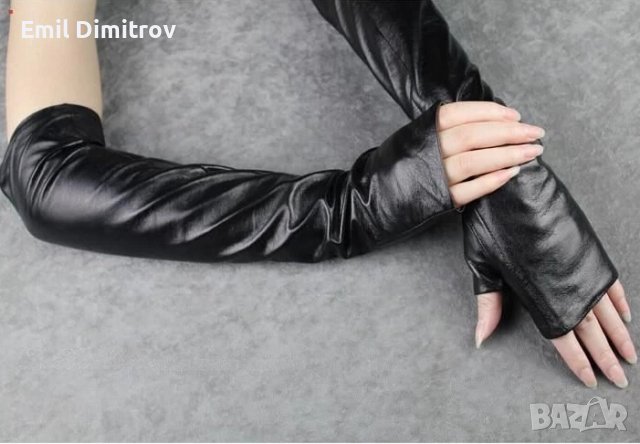 Дълги дамски кожени ръкавици без пръсти, снимка 3 - Ръкавици - 39272862