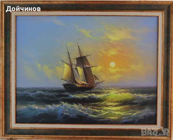 "Ноктюрно", морски пейзаж с платноход, картина, снимка 18 - Картини - 32552126