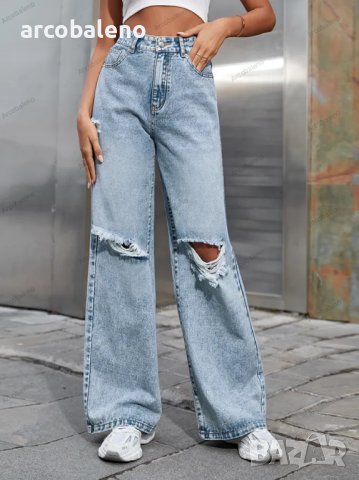 Дамски скъсани странични дънки с висока талия, 2цвята, снимка 9 - Дънки - 39460544