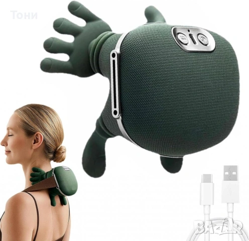 Масажор за врат и рамене с топлина, USB зареждане - 4D масаж, снимка 2 - Масажори - 53461423