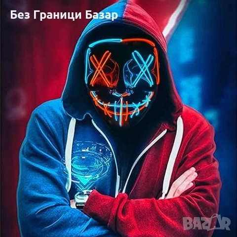 Нова LED Purge маска с 3 светлинни режима за Хелоуин парти cosplay и фестивали, снимка 3 - Други - 51678368