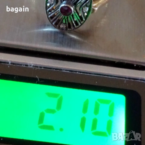 Сребърен пръстен с рубин и позлата., снимка 4 - Пръстени - 53112533