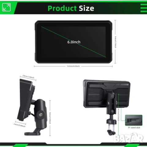 6'' екран монитор за мотоциклет, Carplay, навигация, Android Auto, GPS, Водоустойчив, Airplay, мотор, снимка 9 - Аксесоари и консумативи - 48736629