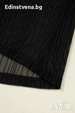 Дамска черна мрежеста блуза с блестящ ефект и дълъг ръкав, снимка 10 - Блузи с дълъг ръкав и пуловери - 53061631