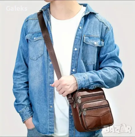 Мъжка класическа и компактна кожена чантичка NIUCUNZH*/Черна естествена кожа!, снимка 10 - Чанти - 50289848