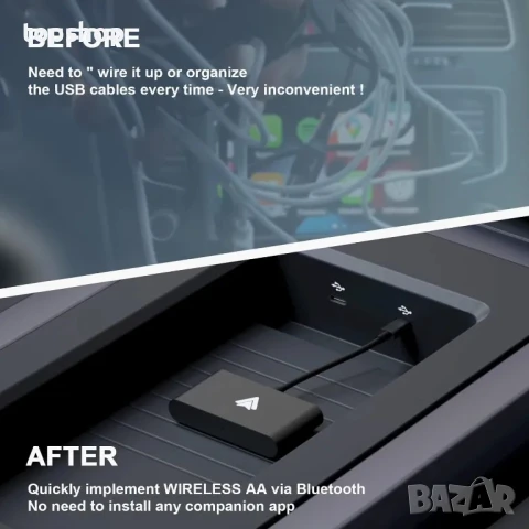 НОВ Безжичен адаптер, съвместим с Android Auto за автомобили, черен, снимка 3 - Аксесоари и консумативи - 50502565