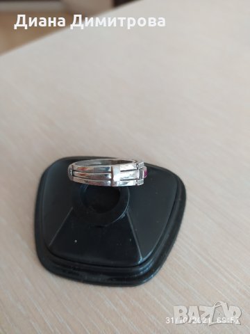 Сребърен дамски пръстен с диаманти и рубини, снимка 4 - Пръстени - 34639150