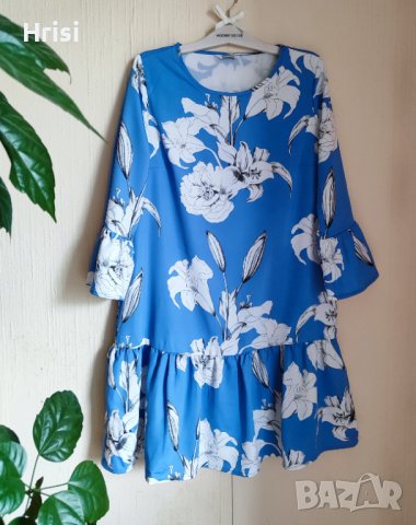 Нова синя флорална рокля , снимка 3 - Рокли - 43484989