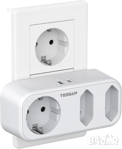 TESSAN Троен щепсел за контакт,  с USB C и USB A, 3600 W 