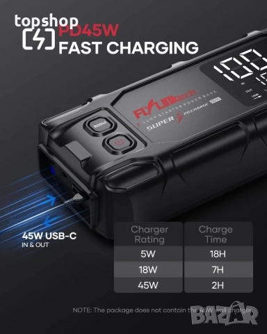 ЧИСТО НОВ джъмп стартер FLYLINKTECH BD10 - 6000A / 26800mAh Преносим стартер за кола с двойно USB..., снимка 6 - Аксесоари и консумативи - 51597996