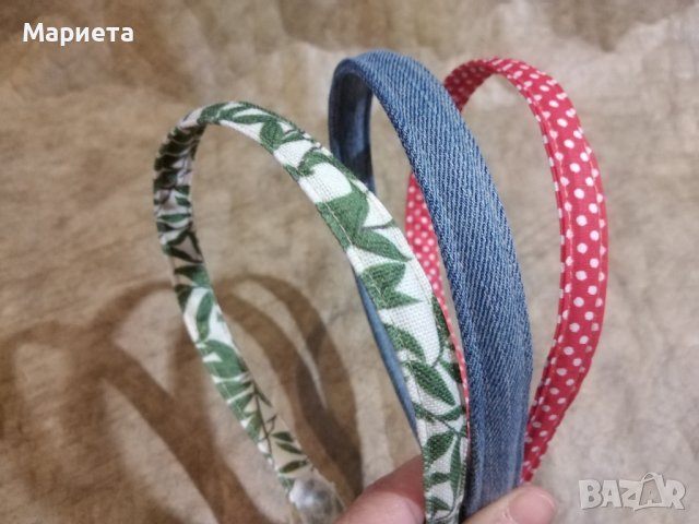 Комплект 3бр.семпли тънки  диадеми Ръчна Изработка Диадема червено Каре Деним шотландско каре, снимка 3 - Аксесоари за коса - 38095127