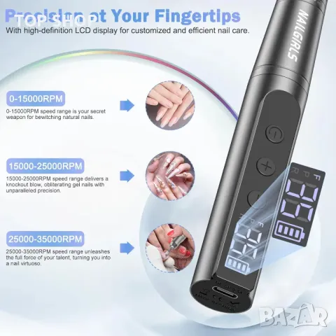 NAILGIRLS Безжична електрическа пила за нокти с аксесоари, снимка 5 - Маши за коса - 48778286