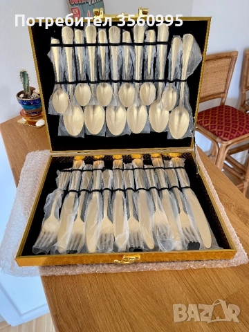 Прибори за хранене, златисти Комплект от 24 части. Нови, снимка 5 - Други стоки за дома - 52107019