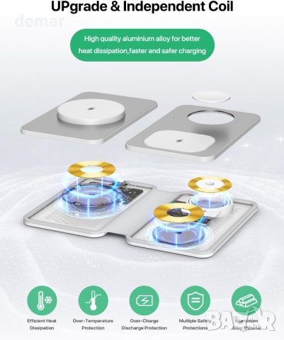 Сгъваема безжична зарядна станция, 3 в 1 съвместима с iPhone, iWatch и AirPods, снимка 2 - Безжични зарядни - 43717760