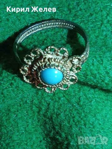 ВЪЗРОЖДЕНСКИ СРЕБЪРЕН ТЮРКОАЗЕН ФИЛИГРАНЕН ПРЪСТЕН САЧАН СРЕБРО КУЮМДЖИЙСКА РЪЧНА ИЗРАБОТКА 25118, снимка 2 - Антикварни и старинни предмети - 35825623