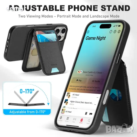 TUCCH Магнитен калъф за iPhone 16 Pro Max (6,9") 2024 с отделящ се портфейл, стойка, PU кожа, черен, снимка 9 - Калъфи, кейсове - 47541594