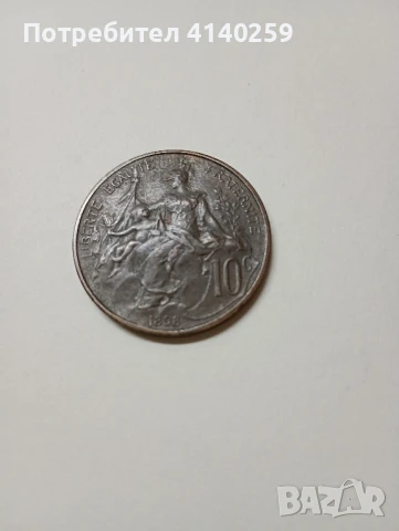 Франция монета 10 сантима 1898 г, снимка 1