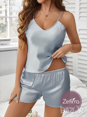 Дамски сатенен сет Filigree Zefirra в синьо., снимка 3 - Пижами - 52823042