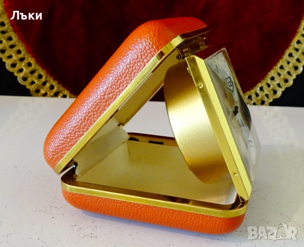 Europa механичен настолен часовник будилник,рубини,кожа. , снимка 3 - Антикварни и старинни предмети - 51826154