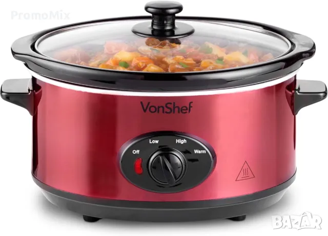 Уред за бавно готвене VonShef 50 339 Slow Cooker 3.5л 170W Съд за готвене с капак, снимка 3 - Мултикукъри - 49206846