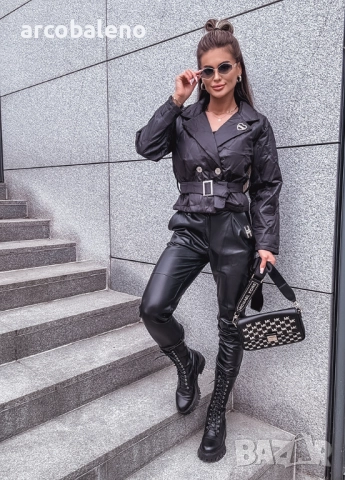 Дамско преходно ватирано яке с черен колан , снимка 8 - Якета - 51694509