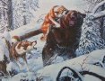 Зимен пейзаж с мечка и кучета, картина за ловци, снимка 1 - Картини - 39331170