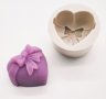 Дълбоко сърце с панделка силиконов молд форма калъп за гипс сапун шоколад фондан, снимка 1 - Форми - 27594233