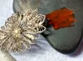 СТАРИННА ФЛОРАЛНА ФИЛИГРАННА СРЕБЪРНА БРОШКА ВИСОКА ПРОБА СРЕБРО ФИНА РЪЧНА ИЗРАБОТКА 47939, снимка 4