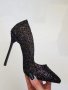 Обувки на ток - черен брокат - 6060, снимка 1 - Дамски обувки на ток - 34532136