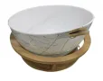Керамична купа с дървена стойка и мраморен ефект, снимка 1