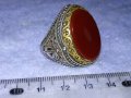 ОГРОМЕН СТАР ТУРСКИ СРЕБЪРЕН СКЪПОЦЕНЕН РЕТРО ПРЪСТЕН СРЕБРО 925 с ПОЛИРАН КАРНЕОЛ в ПОЗЛАТА 30747, снимка 15