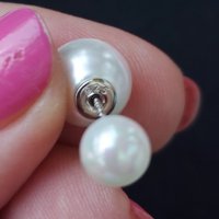 Сребърни обеци с двойни естествени речни перли / проба 925 , снимка 6 - Обеци - 33158153